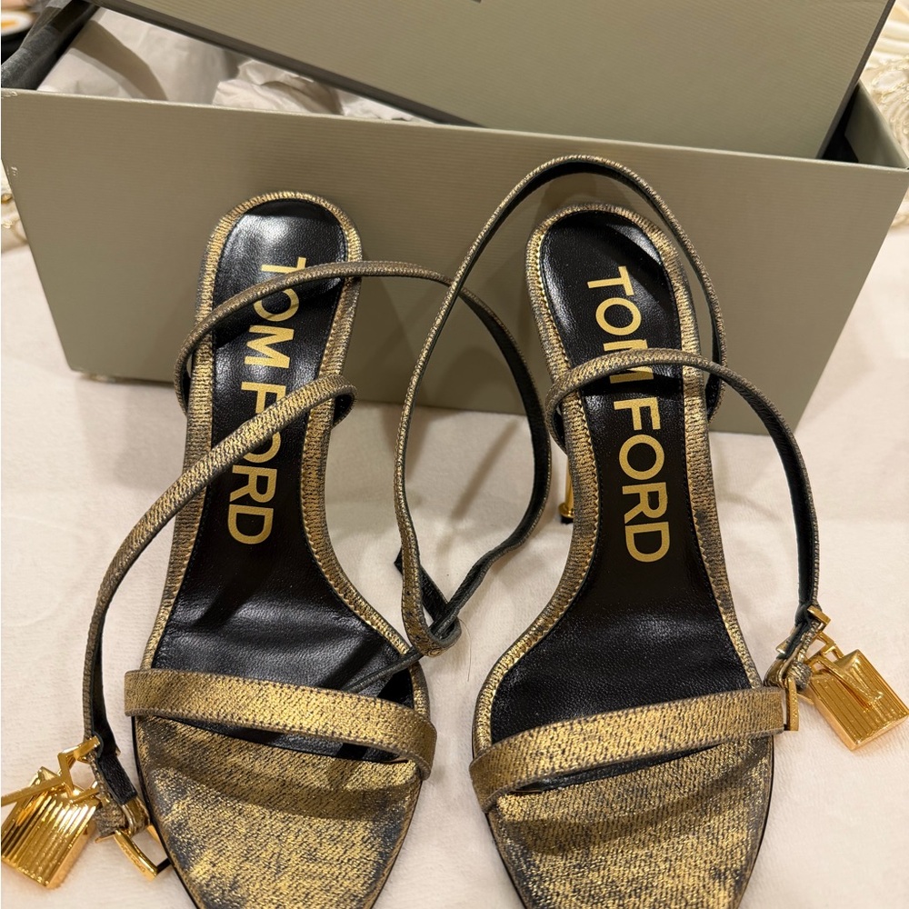 Tom Ford Metallic Gold Strappy Heels